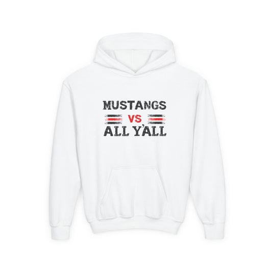 Mustangs vs All Y'all Youth Hoodie | Cozy Sweatshirt for Kids | Fun Gift for Sports Fans | School Spirit, Back to School, Birthday